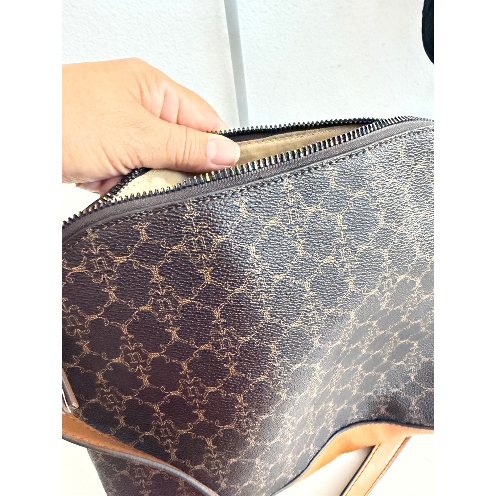 Nanette Lepore Brown Monogram Crossbody Bag Tassel Detail Tan Trim Gold Hardware - Picture 4 of 4